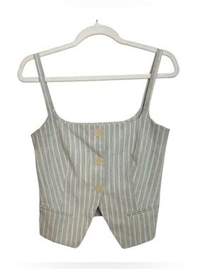 Mango Light Gray and Cream Striped Tank Top